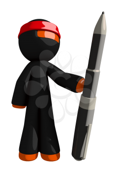 Orange Man Ninja Warrior Holding Giant Pen