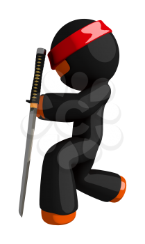 Orange Man Ninja Warrior Kneeling with Sword