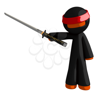 Orange Man Ninja Warrior Pointing with Sword