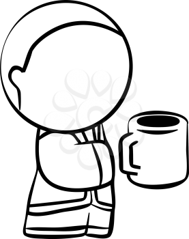 Line drawing of a man with a coffee cup.