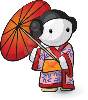 A little geisha holding an umbrella and looking cute. 