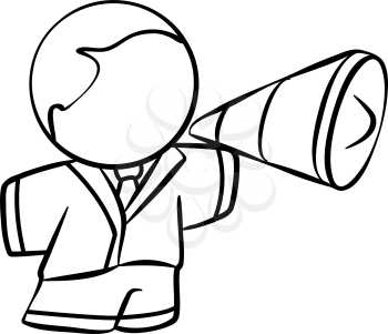 Line drawing of a Business man with a megaphone