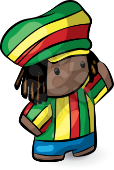 A rastafarian cute dreadlock character waving to someone. 
