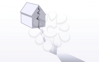 A vector art concept of a broken home, house divided, home loss, or disaster.
