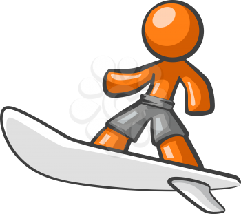 Orange Man surfing on a surf board.