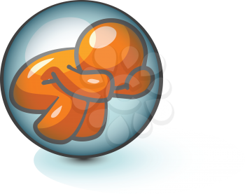 An orange man trapped in a bubble as a symbol of stress, fatigue, and isolation.