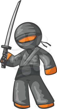 Orange person ninja posing with a sword.