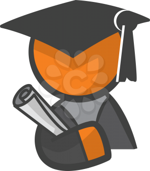 Orange person Graduate, graduating from school holding a diploma