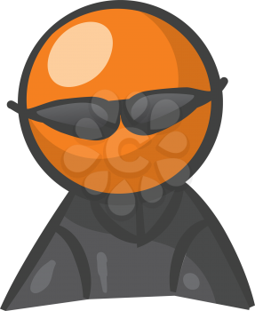 Orange person hacker or spy with sunglasses ready to do something of unethical but impressive nature.