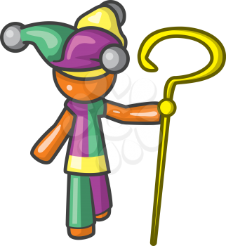 Orange person Joker or Jester with Question Mark shaped Staff