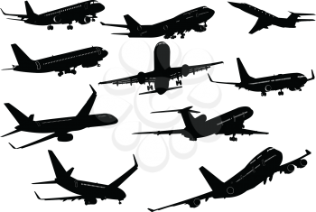 Royalty Free Clipart Image of a Collection of 10 Planes