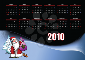 Royalty Free Clipart Image of a 2010 Calendar With Santa in the Bottom Corner