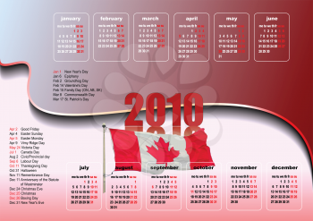 Royalty Free Clipart Image of a 2010 Canadian Flag Calendar