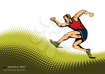 Royalty Free Clipart Image of a Man Running on a Dotted Abstract Background
