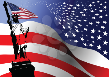 Royalty Free Clipart Image the American Flag and Statue of Liberty