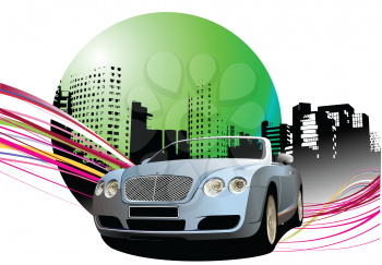 Royalty Free Clipart of a Luxury Car in an Urban Setting