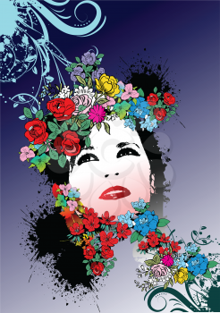 Royalty Free Clipart Image of a Woman With Flowers Around Her Head