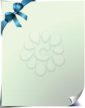 Royalty Free Clipart Image of a Blank Page With a Blue Bow