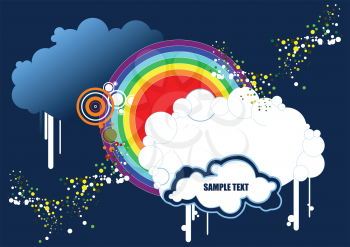 Royalty Free Clipart Image of Rainbow and Clouds Background