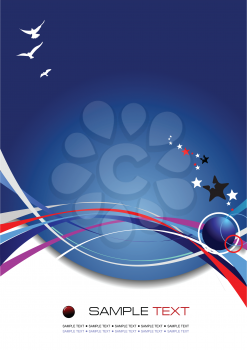 Royalty Free Clipart Image of a Blue Background With Stars and Birds