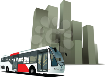 Royalty Free Clipart Image of a Bus in the City