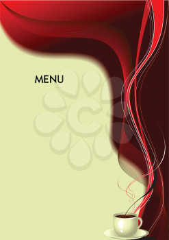 Royalty Free Clipart Image of a Menu With a Coffee Cup in the Bottom Corner