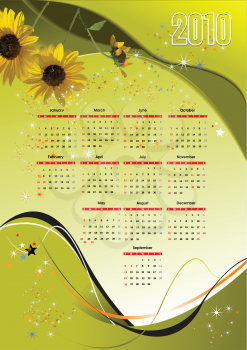 Royalty Free Clipart Image of a Calendar for 2010 With Flowers in the Corner