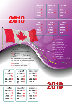 Royalty Free Clipart Image of a 2010 Canadian Calendar