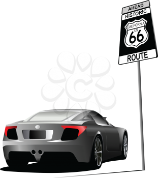 Royalty Free Clipart Image of a Car on Route 66