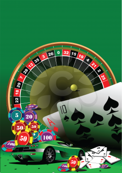 Royalty Free Clipart Image of a Fast Car and Casino Elements
