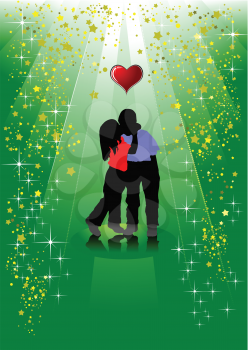 Royalty Free Clipart Image of Children Kissing Under a Heart