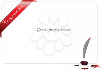 Royalty Free Clipart Image of a Congratulations With Ink and a Quill Pen in the Corner