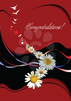 Royalty Free Clipart Image of a Congratulations With Daisies and Birds