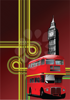 Royalty Free Clipart Image of a Double Decker Bus and Big Ben