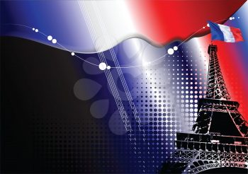 Royalty Free Clipart Image of the Eiffel Tower and a Flag