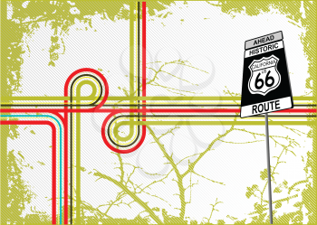 Royalty Free Clipart Image of a Background With a Route 66 Sign