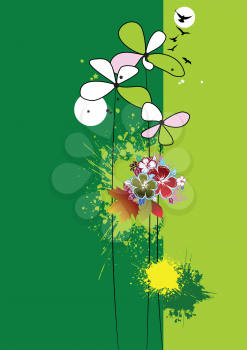 Royalty Free Clipart Image of Flowers on a Green Background