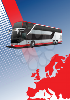 Royalty Free Clipart Image of a Bus Above a Map of Europe