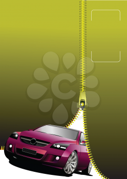 Royalty Free Clipart Image of a Car Coming Through a Zipper