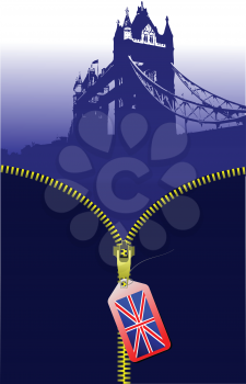 Royalty Free Clipart Image of a Zipper Opening on London Bridge