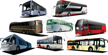Royalty Free Clipart Image of Eight Buses
