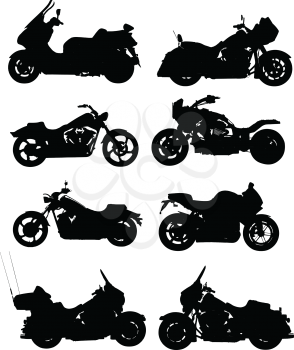 Royalty Free Clipart Image of a Group of Eight Motorcycles