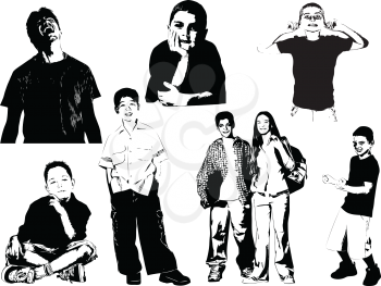 Royalty Free Clipart Image of Eight Teenagers