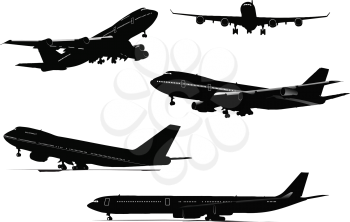 Royalty Free Clipart Image of Five Airplane Silhouettes