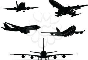 Royalty Free Clipart Image of Five Airplanes