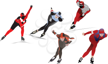 Royalty Free Clipart Image of Five Speed Skaters