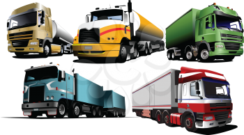 Royalty Free Clipart Image of Five Trucks