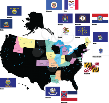 Royalty Free Clipart Image of Flags of the United States