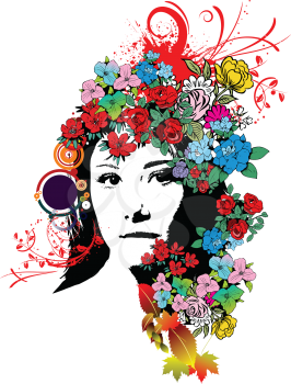 Royalty Free Clipart Image of a Girl With Flowers in Her Hair