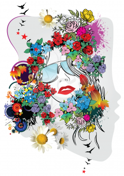 Royalty Free Clipart Image of a Woman With Flowery Hair